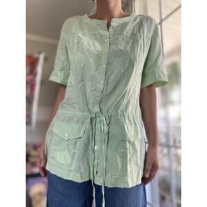 J. Jill Mint Green Linen Cotton Blend Top Button-Front Tunic L